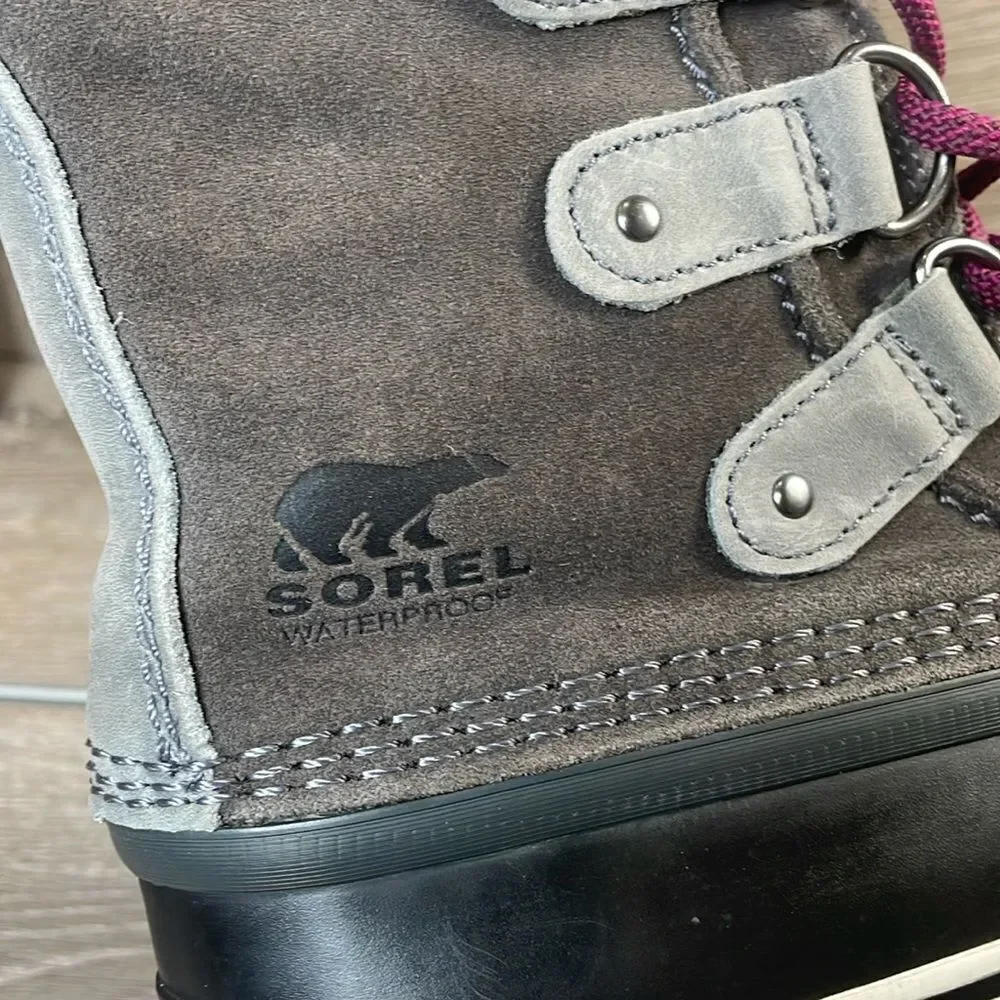 Sorel Joan of Arctic Knit II Warm Waterproof Women’s Sz 7 Gray Suede Snow Boots
